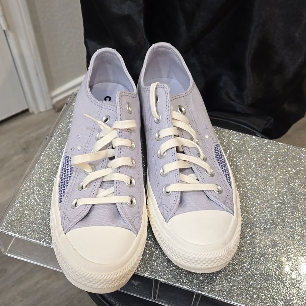 Converse Chuck Taylor‎ Star Pearls & Stars Low Top Sneakers- Ghost Town/Lilac - Picture 9 of 11
